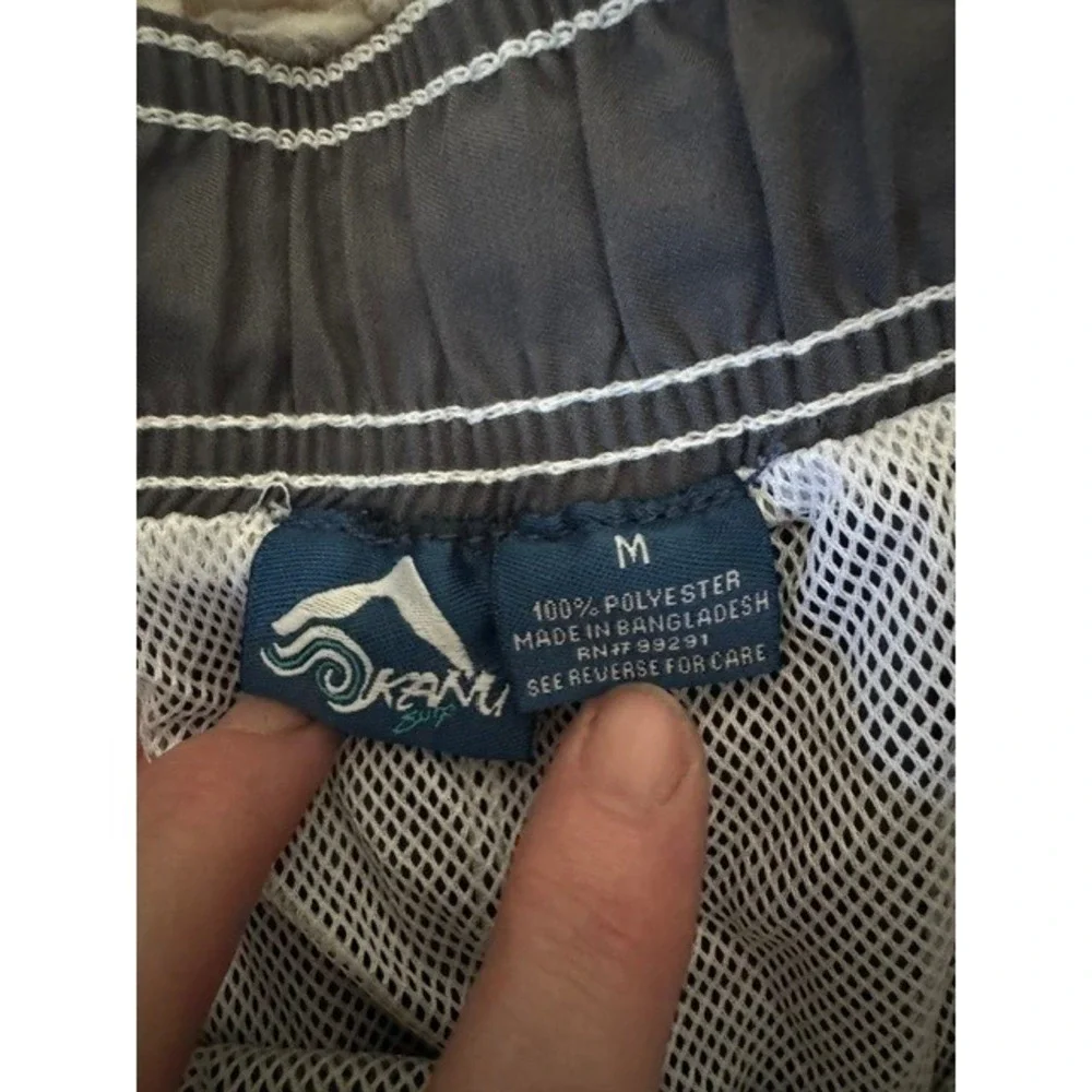 Kanu Surf Mens Gray Cargo Board Shorts Swim Trunks Size Medium Gray White Stripe